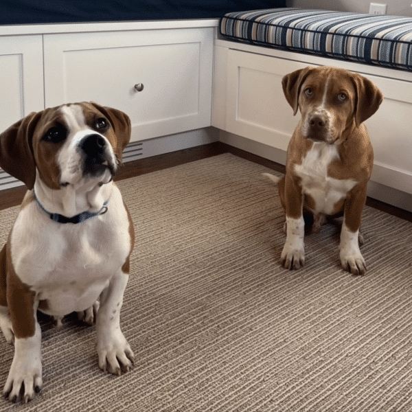 Huck and Finn . two bwon and white mixed breed pups, 5 1/2 mo. old